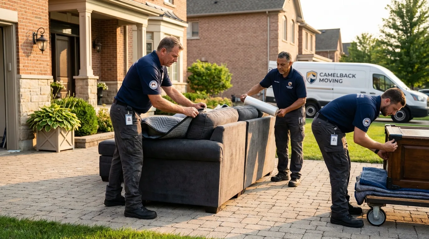 Large estate moving crew wrapping furniture in West Lafayette, OH